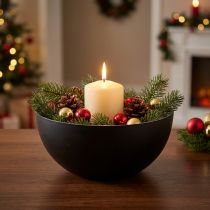 Product Candlestick black silver Christmas decoration Ø13cm H6.5cm