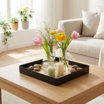 Product Decorative tray metal wood square natural black 25.5×25.5×4cm