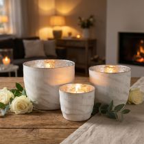 Product Lantern metal white silver tealight holder Ø8/10/12.5cm set of 3