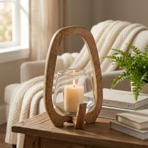 Product Lantern wood glass lantern living room decoration Ø12cm H20cm