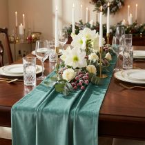 Product Velvet table runner green turquoise, decorative fabric 28×270cm - Elegant table runner for your festive decoration