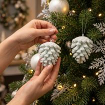 Product Pine cones decorative cones for hanging white 7cm 6 pcs