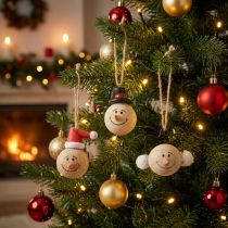 Product Snowman Wood Decoration Hanger Christmas Natural 5cm 12pcs