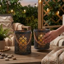 Product Lantern metal decoration Lantern with handle and glass Anthracite Ø16cm 2pcs