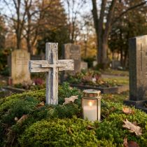 Product Grave decoration cross rustic grey white polyresin 12×7cm 6 pcs
