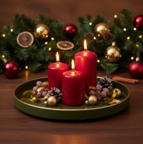 Product Decorative Green Metal Tray with Gold Rim 30cm