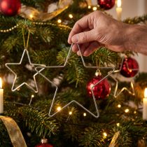 Product Christmas decorations, hanging stars, silver, 20cm, metal, set of 6, Christmas tree ornaments