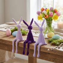 Product Shelf sitter rabbit Easter bunny flocked lilac 36cm 3 pcs
