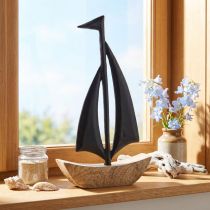 Product Decorative Sailboat Wood Metal in Natural Black H30.5cm