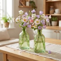 Product Glass Bottle Vase Green with Floral Motif H19cm Set of 2