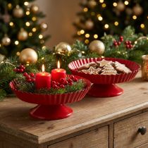 Product Metal plate red small decorative plate with base metal Ø14cm 2 pcs