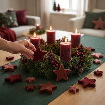 Product Decorative stars flocked scatter decoration Burgundy Brown Ø4/5cm 40 pcs