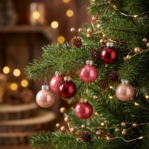 Product Glass Christmas Baubles 3cm Set of 22 in Pink and Red Shades