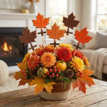 Product Pin maple leaf sorted autumn decoration 8cm L35cm 12pcs