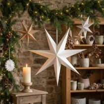 Product White Paper Star Decoration with Jute Overlay, 75×20cm, for Indoor Hanging