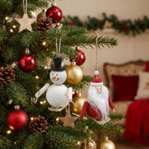 Product Christmas tree decorations wood Santa Claus and snowman 11cm set of 2