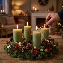 Product Olive green pillar candles 50×100mm Set of 4 Decorative solid-colored