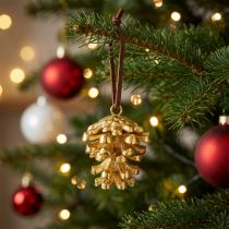 Product Pine cone decoration cones for hanging Gold H6cm
