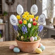 Product Flower stick metal decoration eggs with Easter bunnies 5×7cm 8 pcs