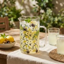 Product Glass jug lemons and olives decorative jug glass H17cm