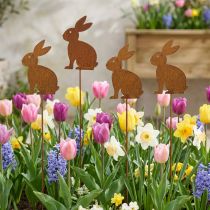 Product Garden stake, rusty rabbit, garden decoration, Easter decoration, 11cm x 15cm, 4 pieces