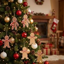 Product Gingerbread man decoration for hanging wood fiber assorted 8cm 12pcs