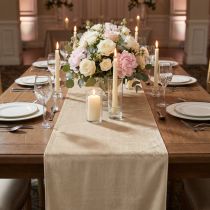 Product Velvet table runner beige, 28×270cm - Elegant table runner decorative fabric for festive decoration