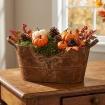 Product Oval Metal Decorative Bowl with Handles and Deer Motif, Rust Look, 36cm