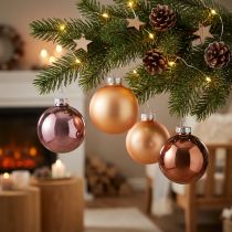 Product Christmas tree balls made of glass pink apricot Ø6cm 24 pcs