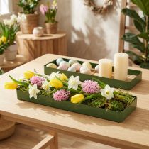 Product Decorative Metal and Wood Tray Green 35.5×11×3cm Set of 2