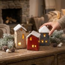 Product Decorative house ceramic cream red grey 10/12/13.5cm 3 pieces