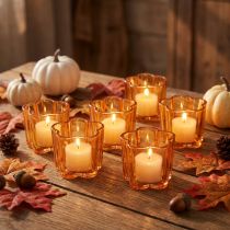 Product Glass Tealight Holder Flower Design Orange Ø7.5cm H6cm Set of 6
