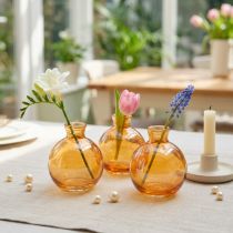 Product Mini Orange Glass Vases, Round Design, 7.5cm Diameter, 9cm Height, Set of 6