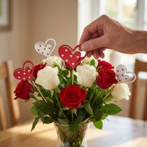 Product Decorative Plugs Hearts Red White Wooden Decoration 7.5×6.5cm 12 pcs
