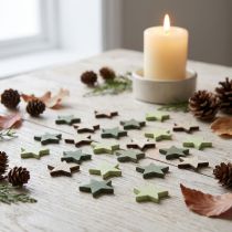 Product Star decoration wooden stars scatter natural green Ø3.5cm 72 pcs