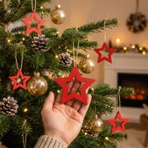 Product Wooden stars decoration hanging wooden star red 6/8/10/12cm 16 pcs