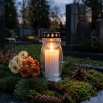 Product White Candle with Black Lid 23cm, Plastic Holder