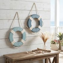 Product Lifebuoy Wooden Decoration for Hanging Maritime Blue Ø13cm 2pcs