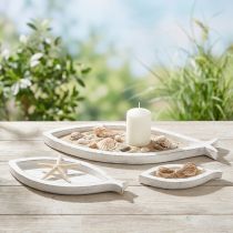 Product Decorative Tray Wood Fish White Natural L30/40/50cm Set of 3