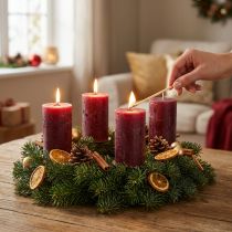 Product Solid-colored Burgundy Rustic Safe Advent Candles 110×60mm Set of 4 Self-extinguishing