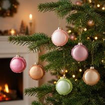 Product Macaron Ornament Set of 6 - 6cm Glass Christmas Tree Decorations in Pastel Colours