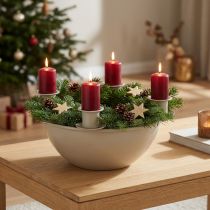 Product Candle Holder Bowl with 4 Holders in Beige, 15cm, Modern Advent Wreath Base
