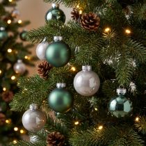 Product Christmas tree balls made of glass green mother of pearl grey Ø5cm 24 pcs