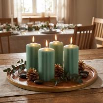 Product Pillar Candles Green Emerald Grooved Candles 70/130mm 4 Pcs