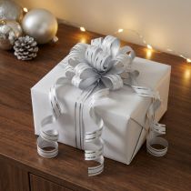 Product Curling ribbon gift ribbon white with silver stripe 10mm 250m