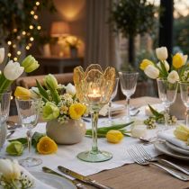 Product Tulip tealight holder, floral motif, decoration for a romantic atmosphere and elegant ambience, 20cm