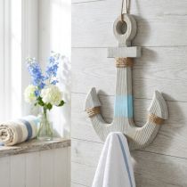 Product Anchor for hanging, maritime decoration hook, wooden bathroom decoration, vintage look H39cm
