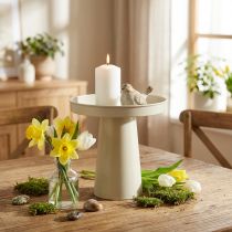 Product Metal Decorative Tray with Stand for Candles and Figures, 20cm, Beige-Grey