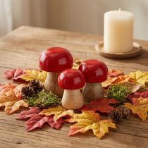 Product Red Lacquered Wooden Mushroom Decorations H5cm Ø4cm Set of 6