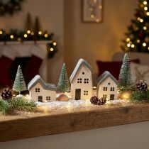 Product Christmas village wooden houses fir trees green and white 5-8 cm set of 6